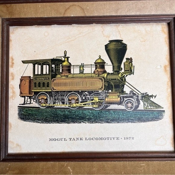 Vintage Framed Train Prints Pair of Two Mogul Tank  Double Ender Locomotives - Picture 4 of 16